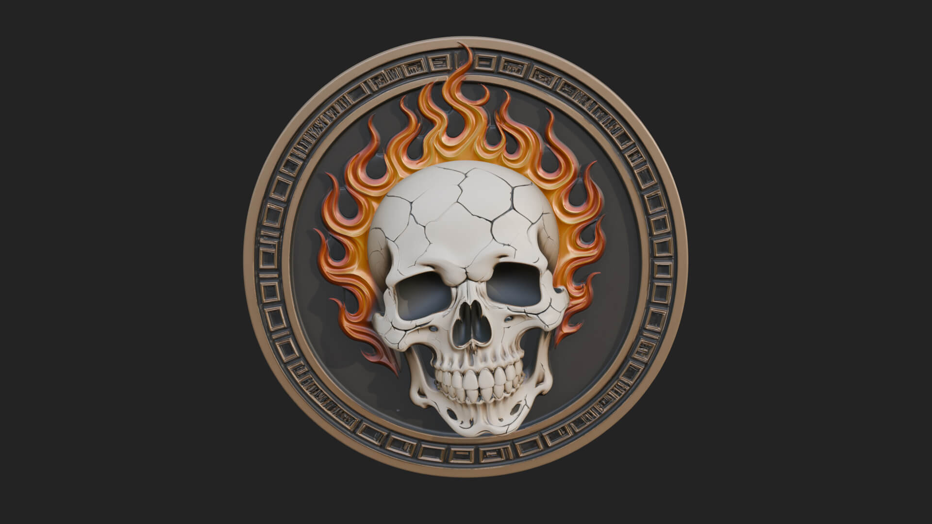 Flame Skull Oval Relief Plaque Design 2 3D Print Model 3D Model