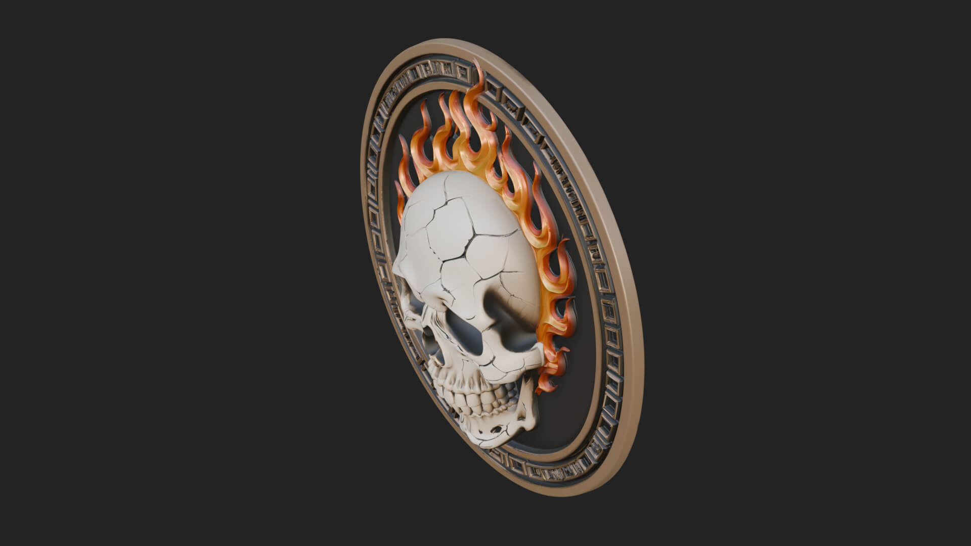 Flame Skull Oval Relief Plaque Design 2 3D Print Model 3D Model