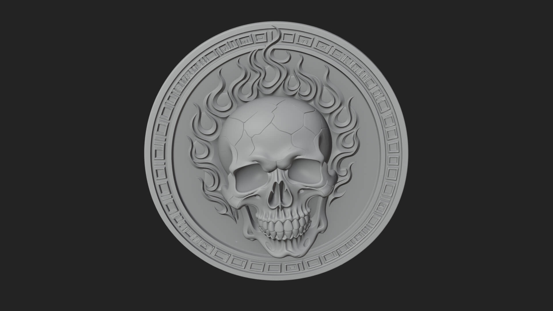 Flame Skull Oval Relief Plaque Design 2 3D Print Model 3D Model