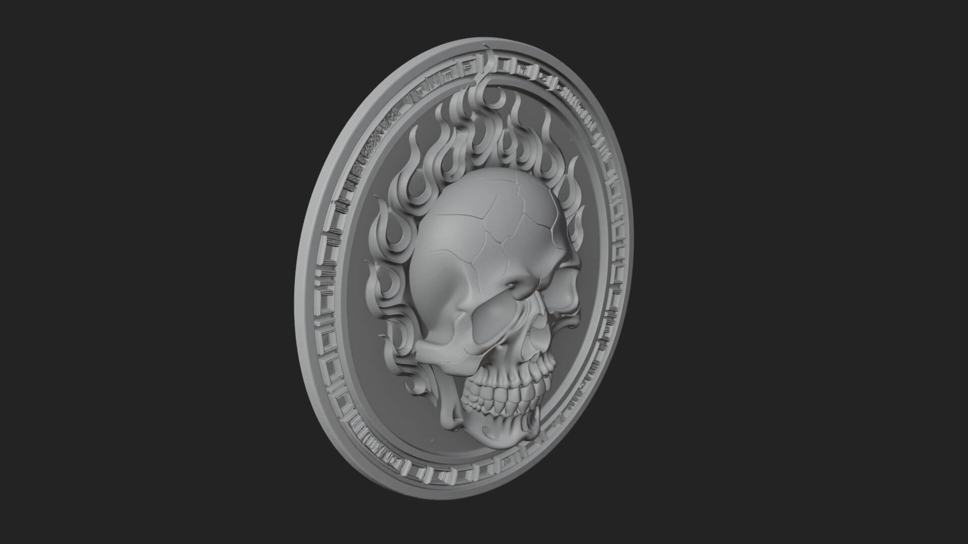 Flame Skull Oval Relief Plaque Design 2 3D Print Model 3D Model