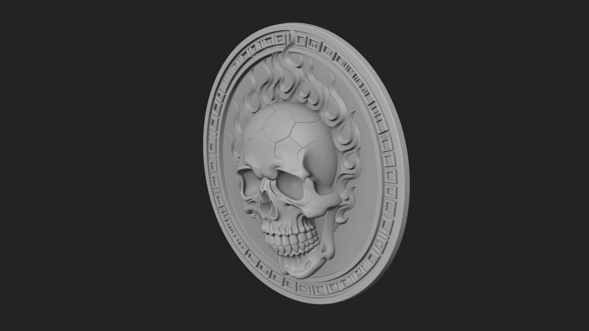 Flame Skull Oval Relief Plaque Design 2 3D Print Model 3D Model
