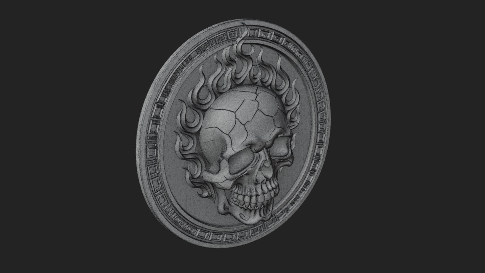 Flame Skull Oval Relief Plaque Design 2 3D Print Model 3D Model