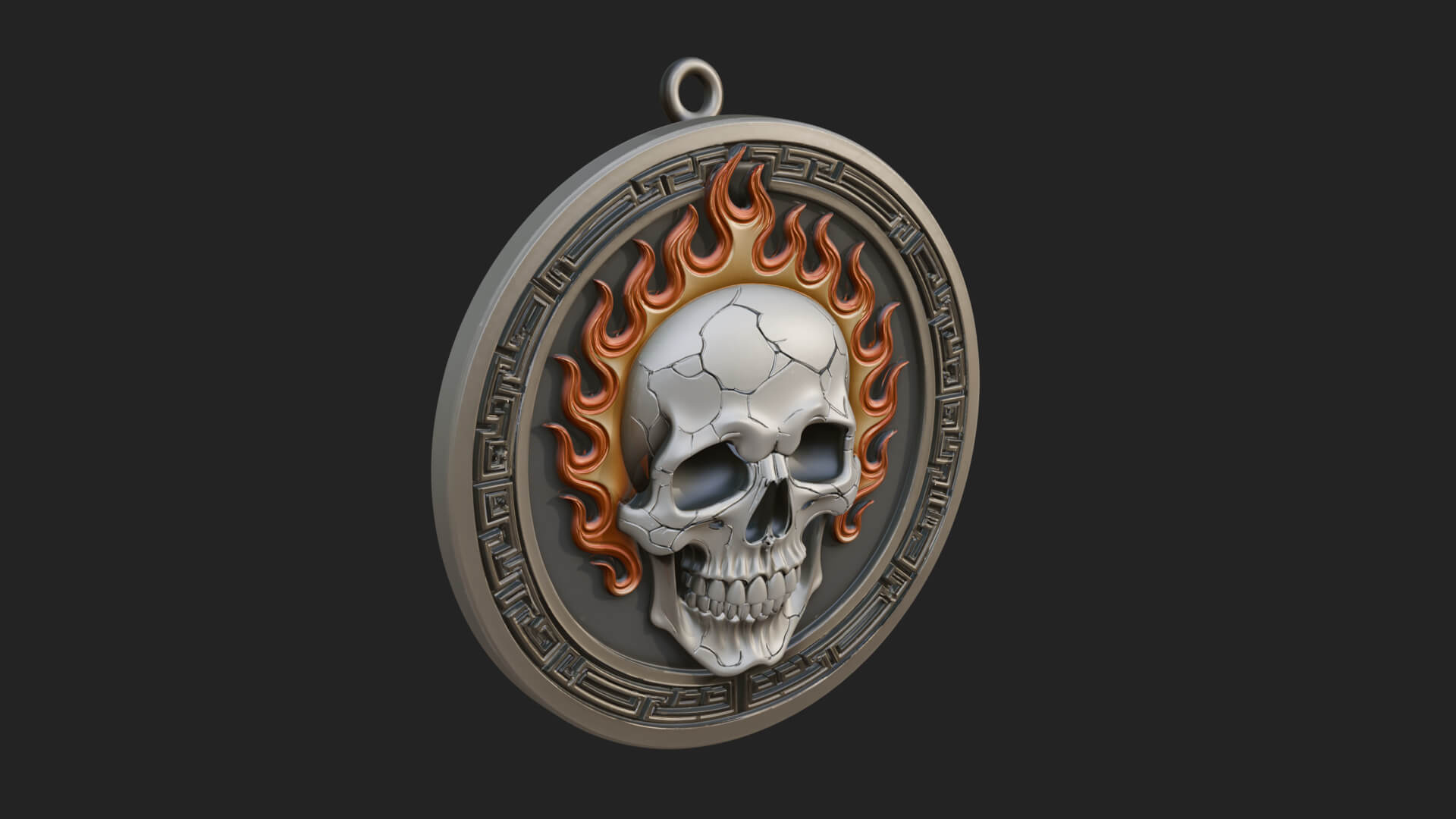 Flame Skull Oval Relief Plaque Design 3 3D Print Model 3D Model