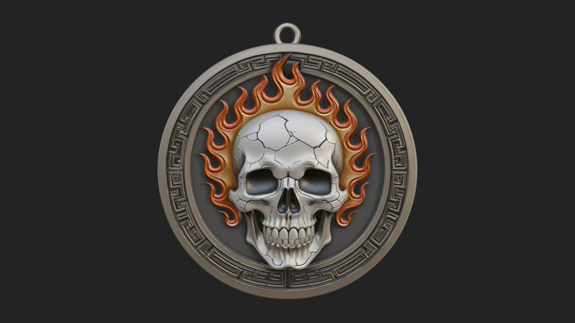 Flame Skull Oval Relief Plaque Design 3 3D Print Model 3D Model