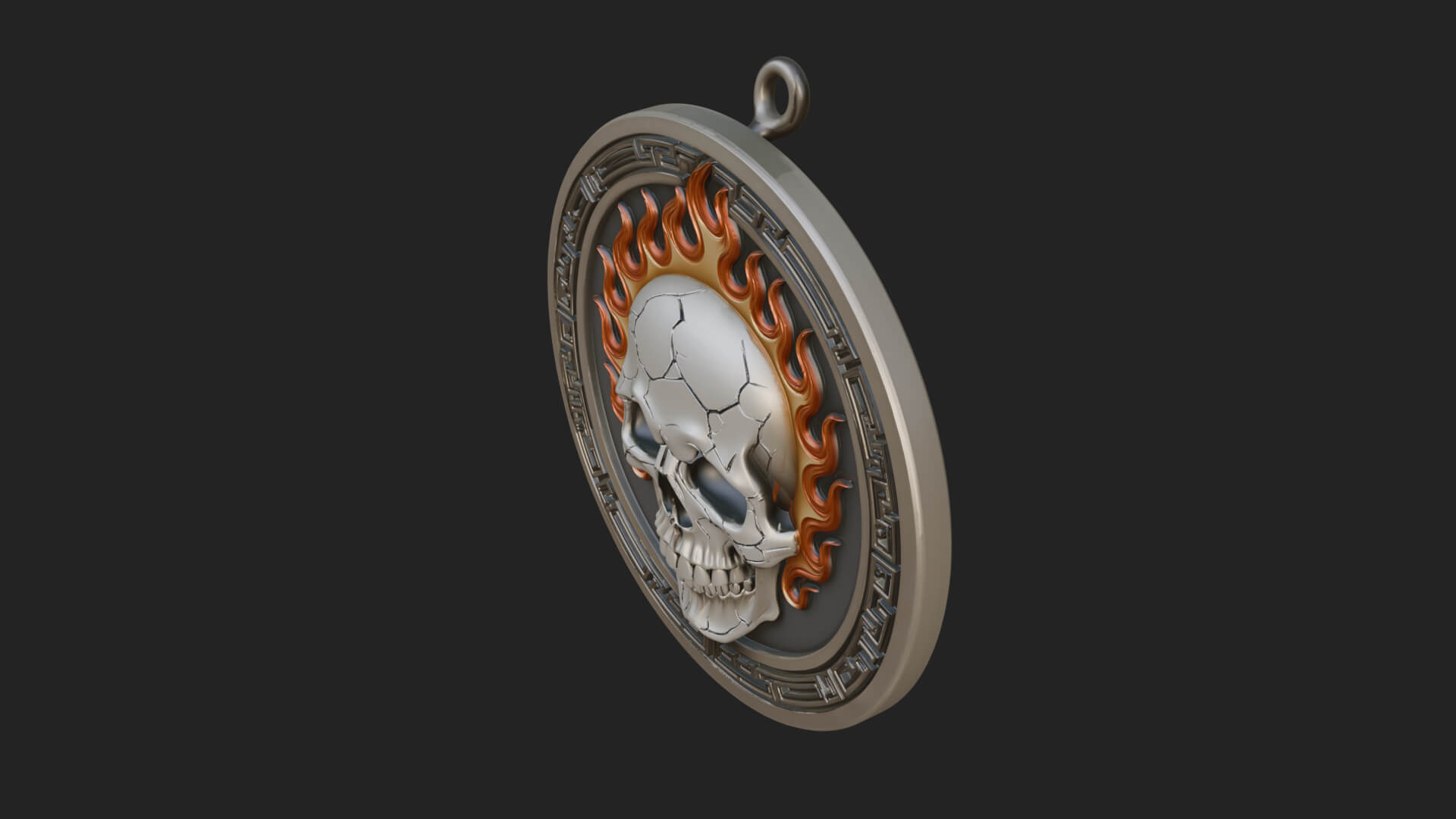 Flame Skull Oval Relief Plaque Design 3 3D Print Model 3D Model