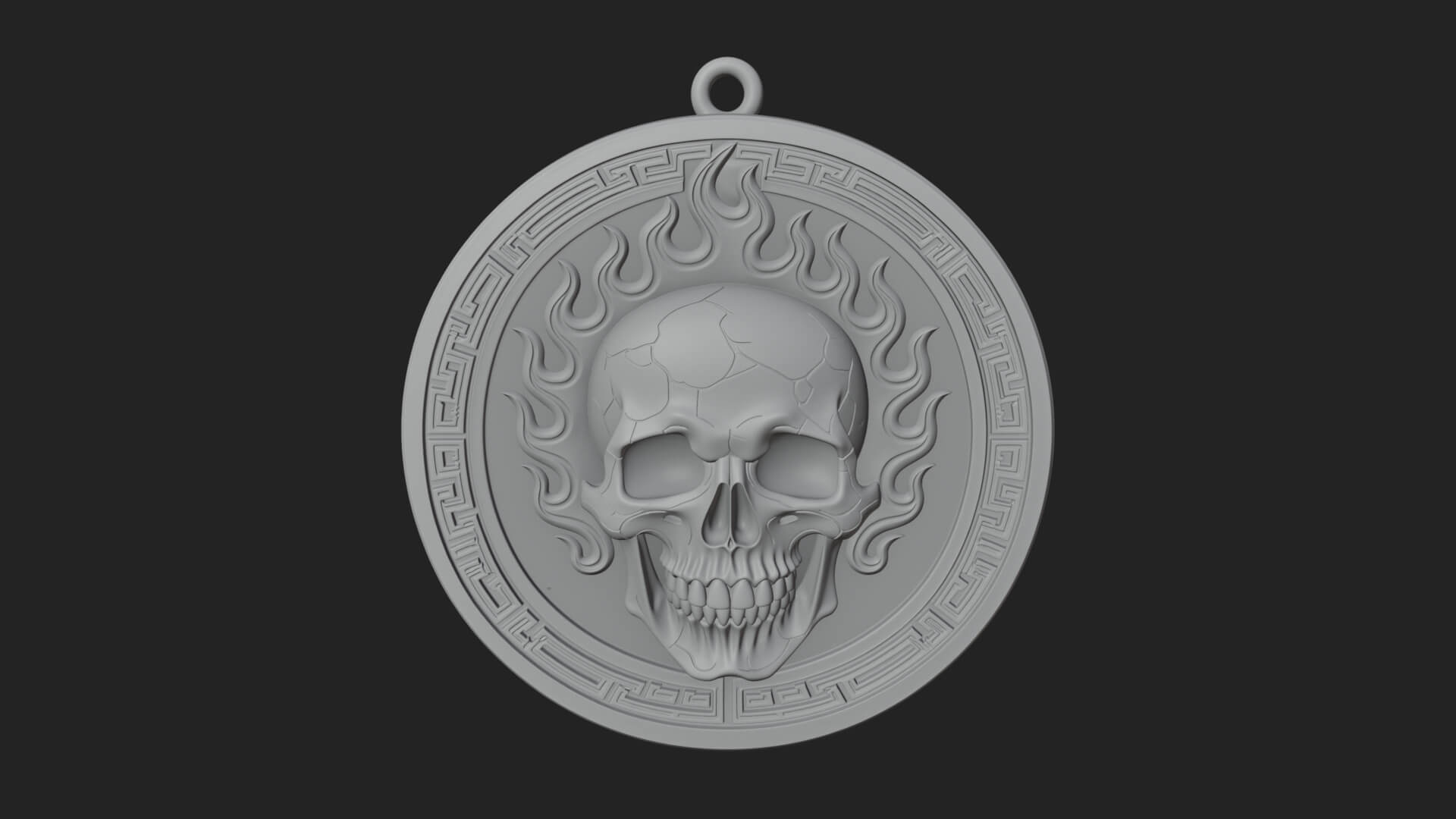 Flame Skull Oval Relief Plaque Design 3 3D Print Model 3D Model