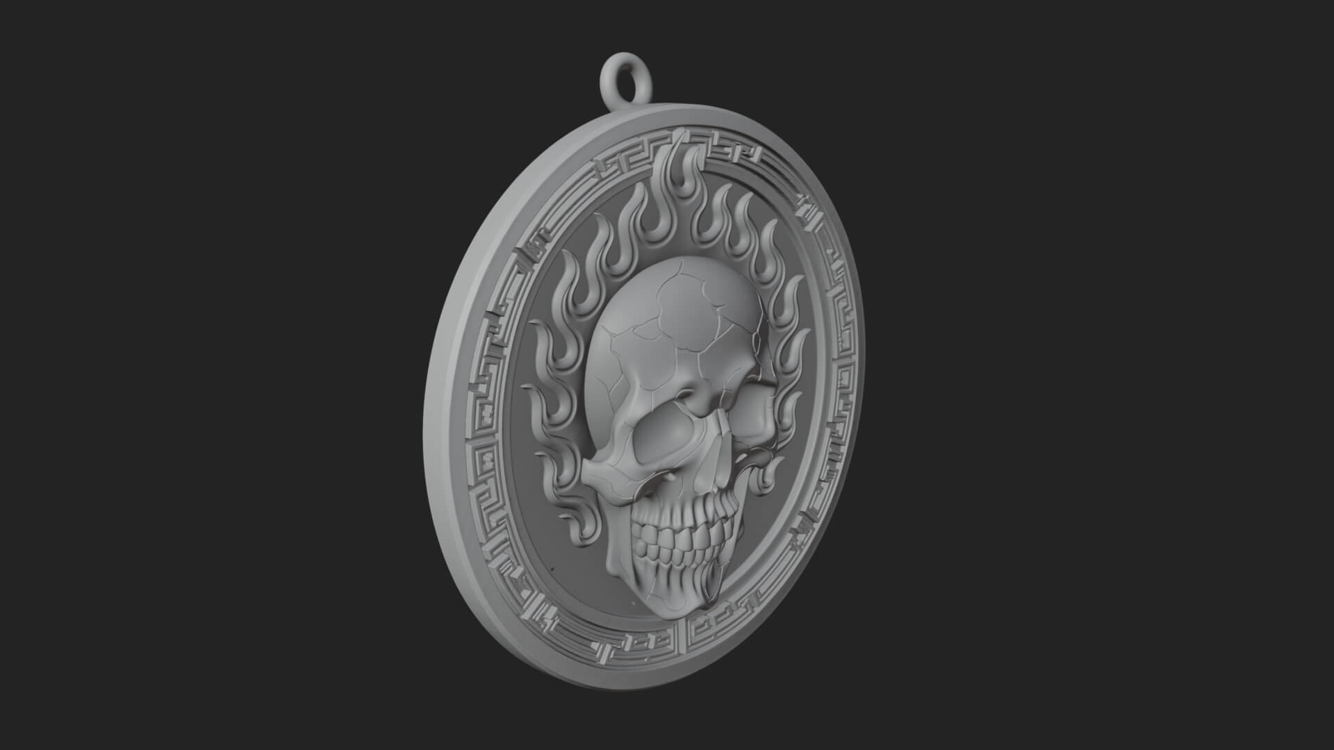 Flame Skull Oval Relief Plaque Design 3 3D Print Model 3D Model
