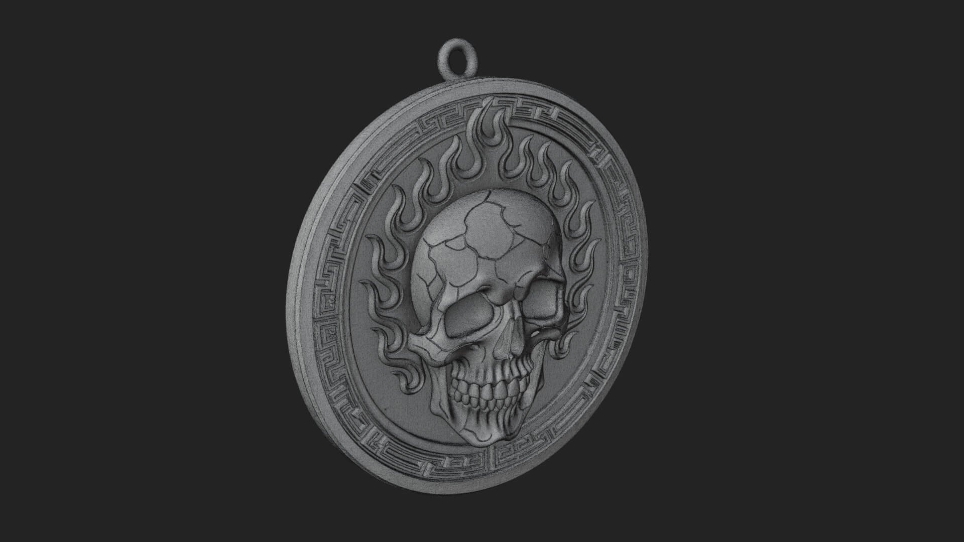 Flame Skull Oval Relief Plaque Design 3 3D Print Model 3D Model