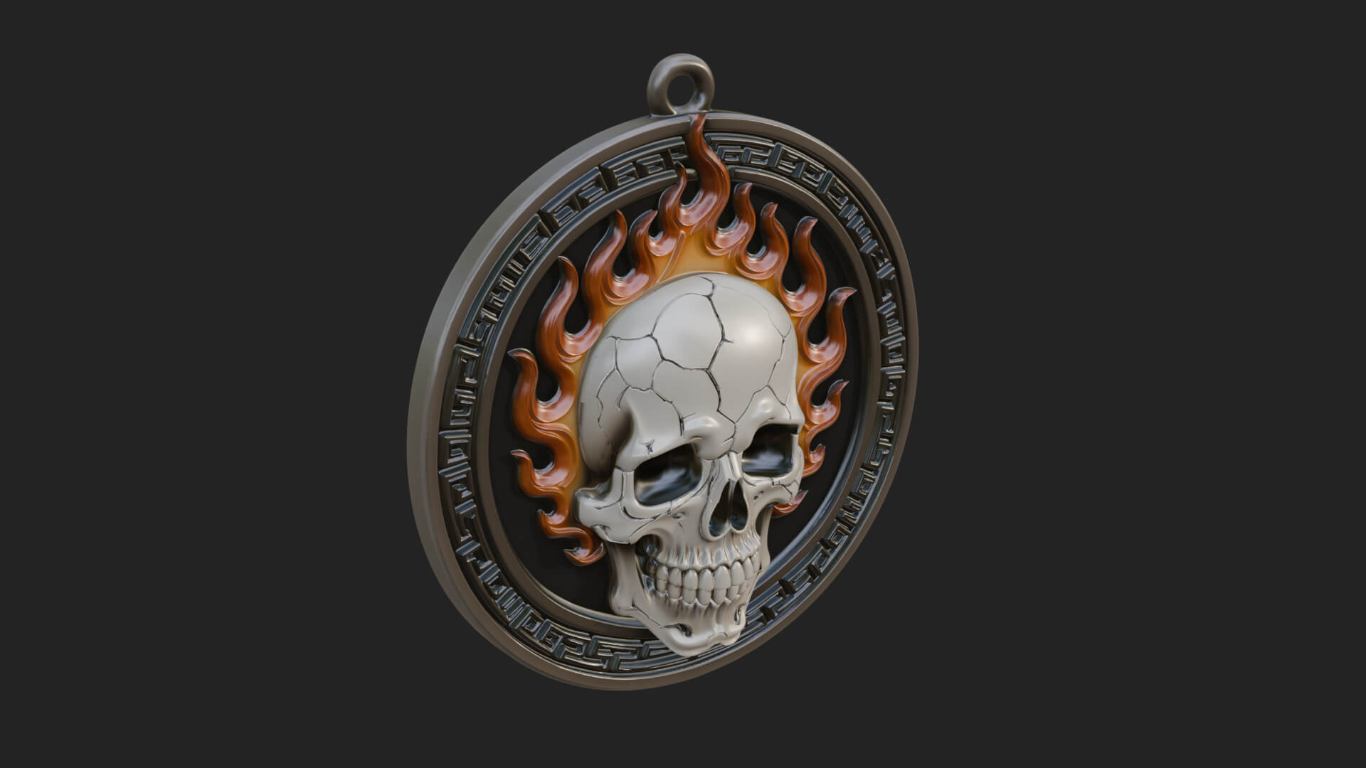 Flame Skull Oval Relief Plaque Design 4 3D Print Model 3D Model