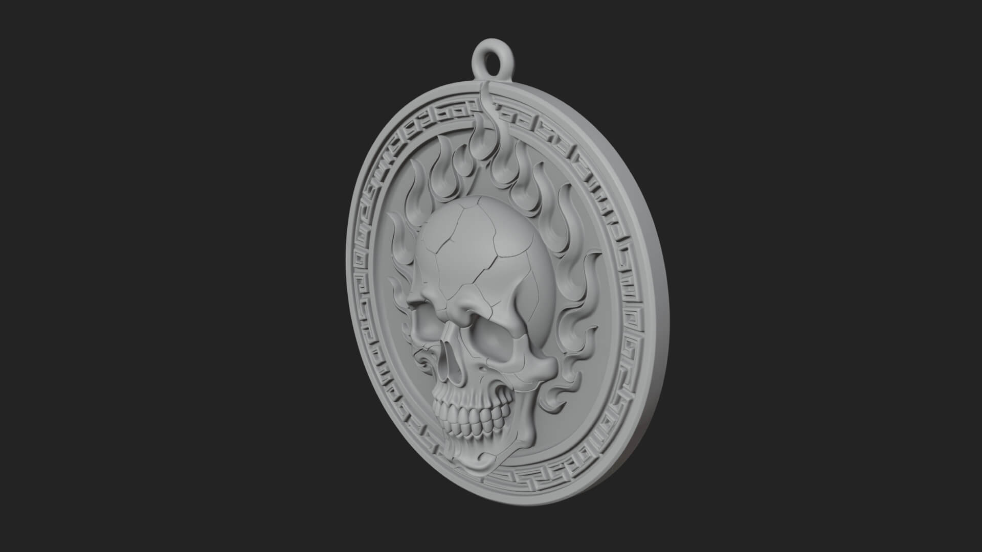 Flame Skull Oval Relief Plaque Design 4 3D Print Model 3D Model