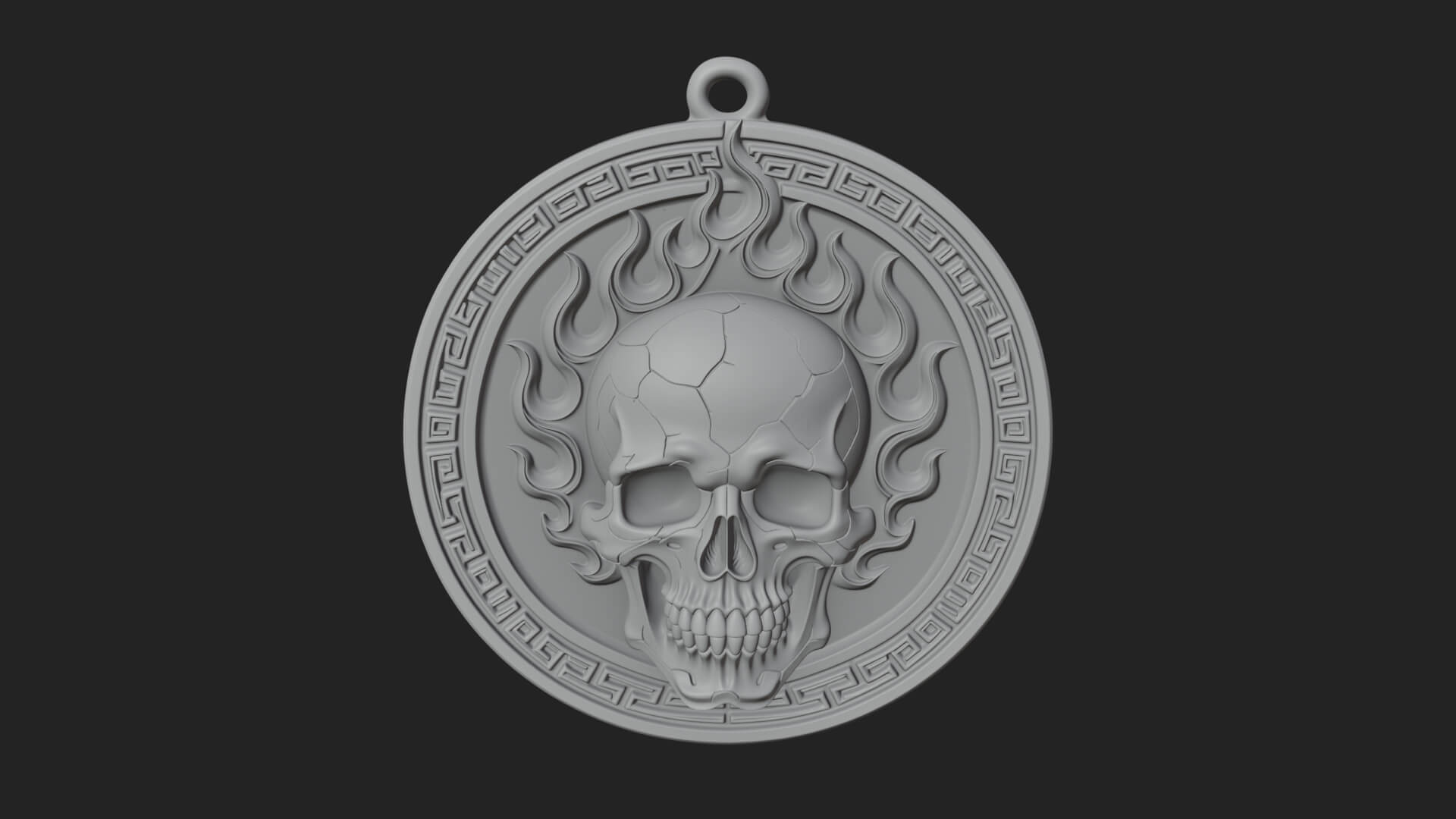 Flame Skull Oval Relief Plaque Design 4 3D Print Model 3D Model