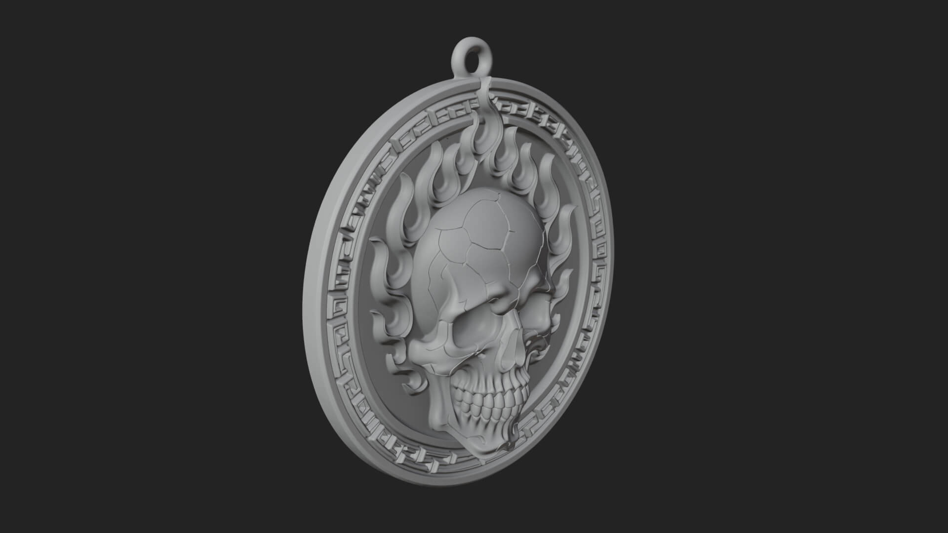 Flame Skull Oval Relief Plaque Design 4 3D Print Model 3D Model