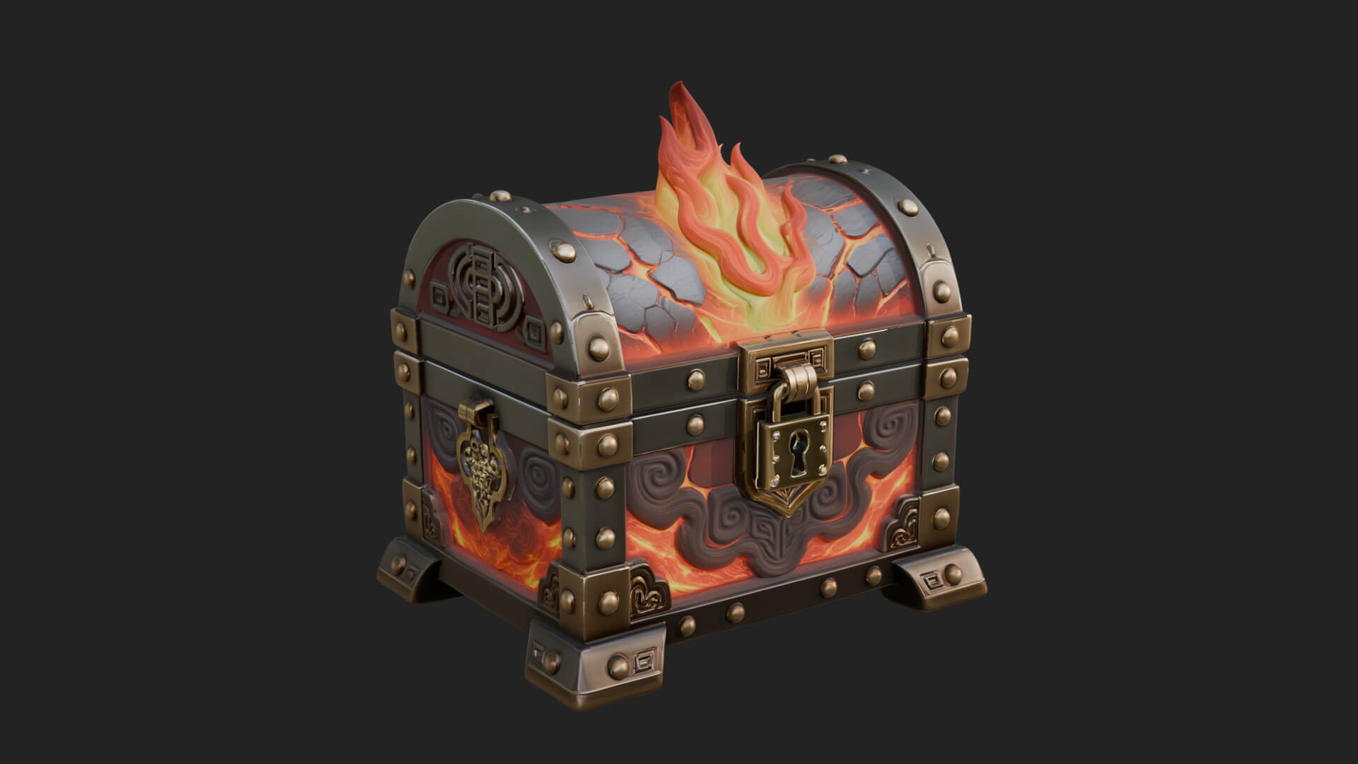 Flame Wreathed Treasure Chest Model Design 1 3D Print Model 3D Model