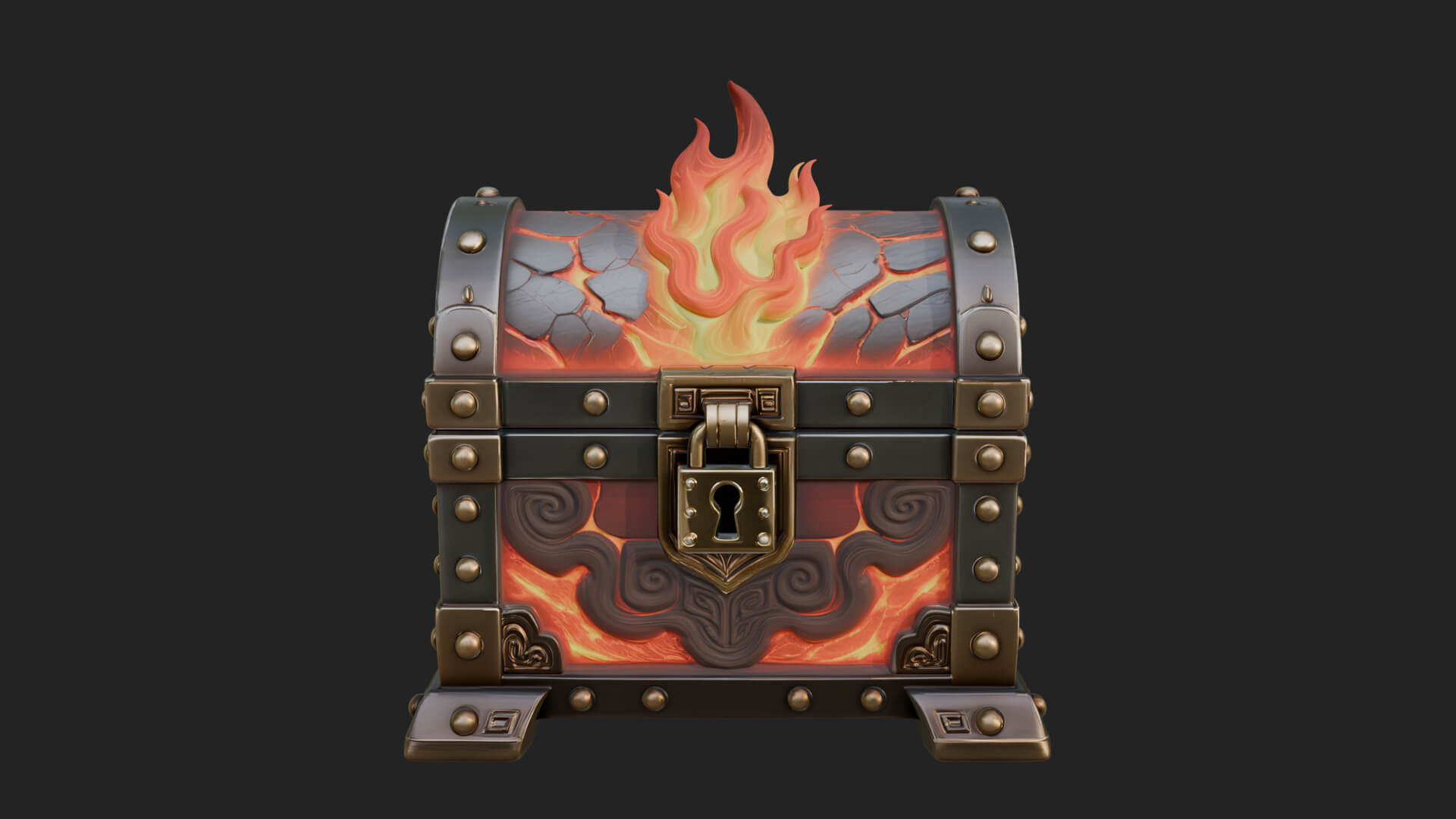Flame Wreathed Treasure Chest Model Design 1 3D Print Model 3D Model