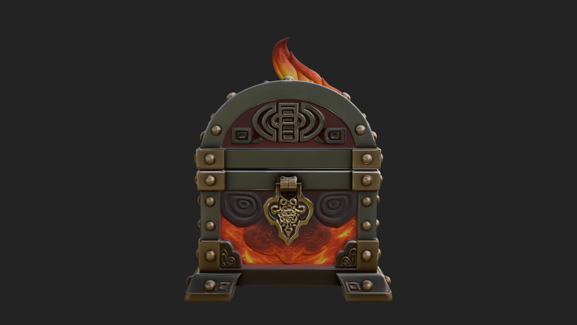 Flame Wreathed Treasure Chest Model Design 1 3D Print Model 3D Model