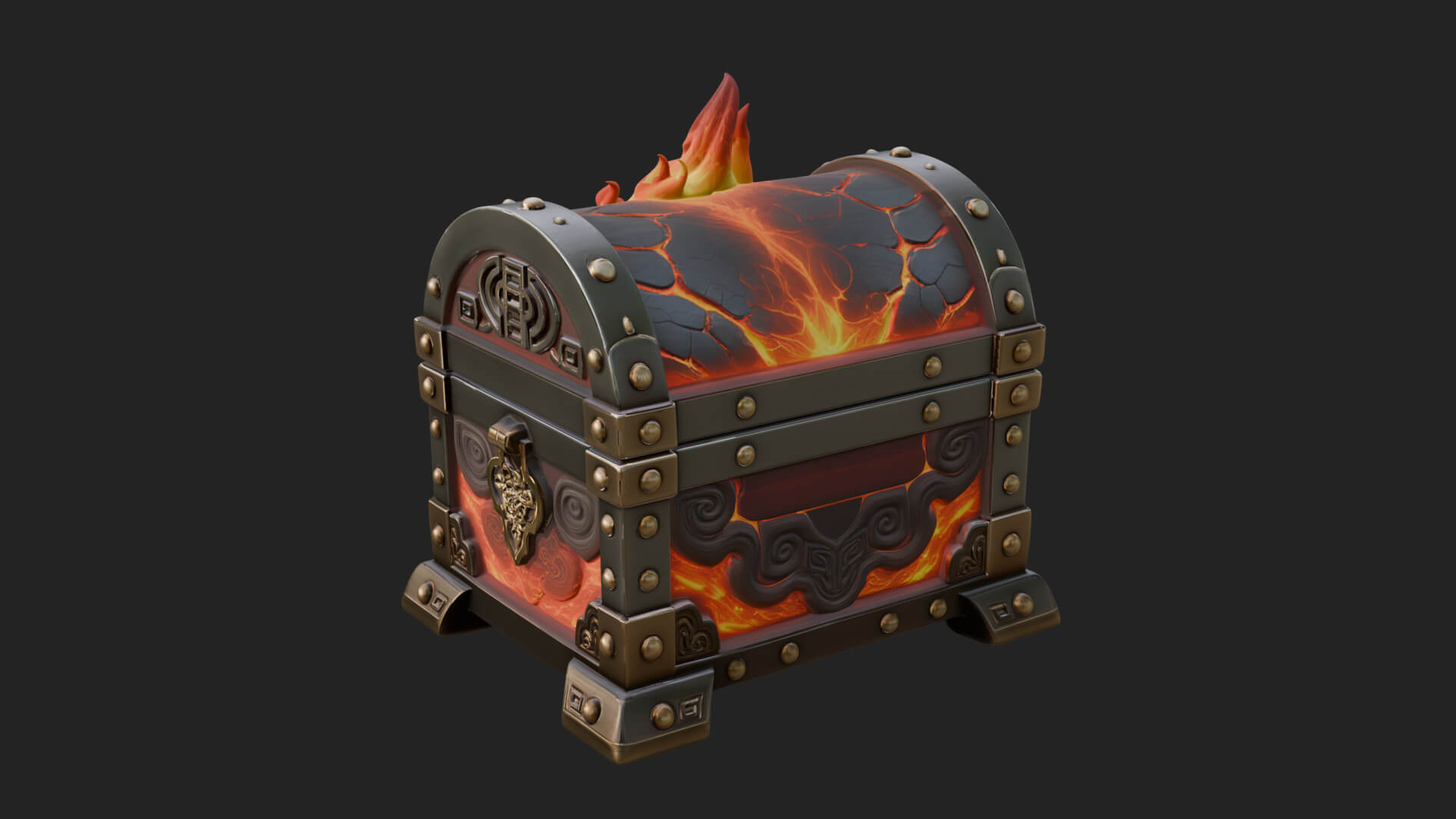 Flame Wreathed Treasure Chest Model Design 1 3D Print Model 3D Model