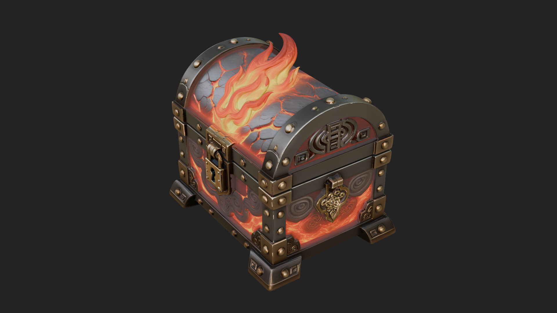 Flame Wreathed Treasure Chest Model Design 1 3D Print Model 3D Model