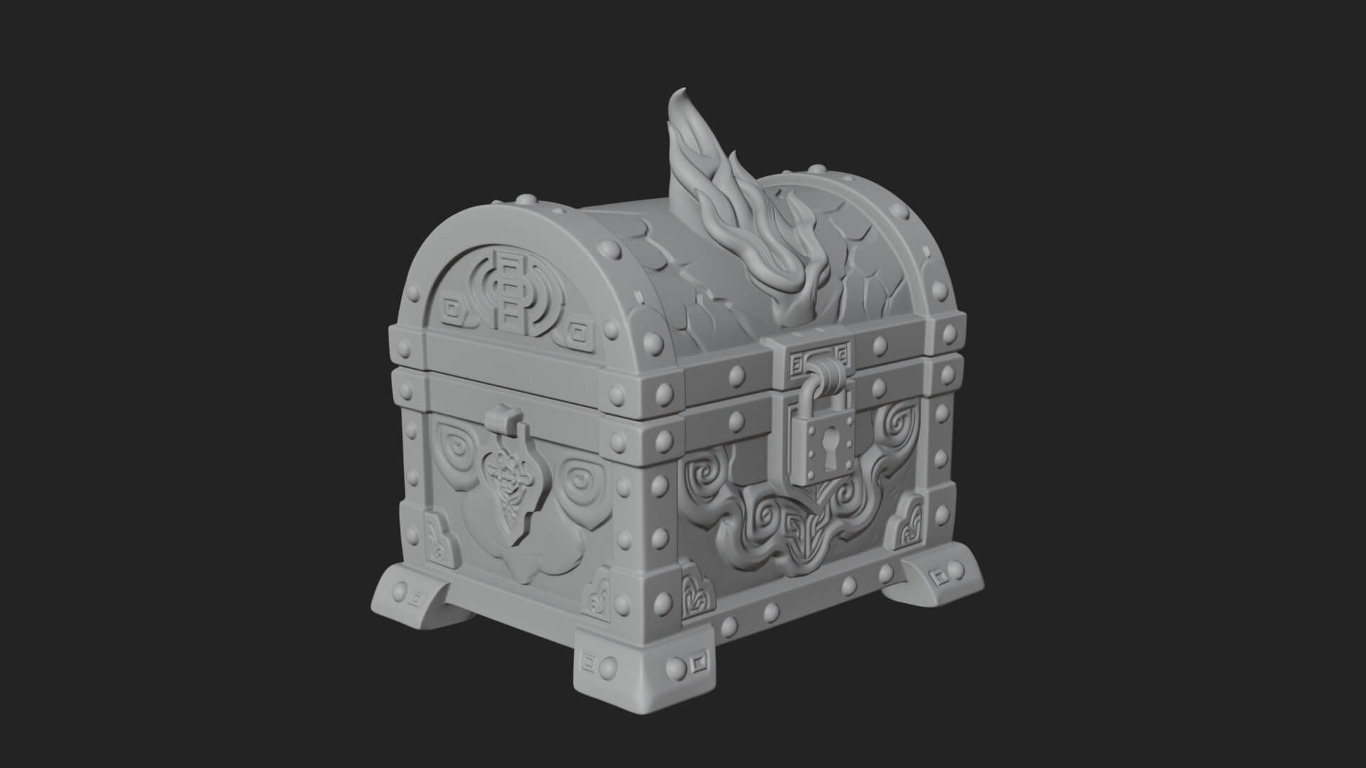 Flame Wreathed Treasure Chest Model Design 1 3D Print Model 3D Model