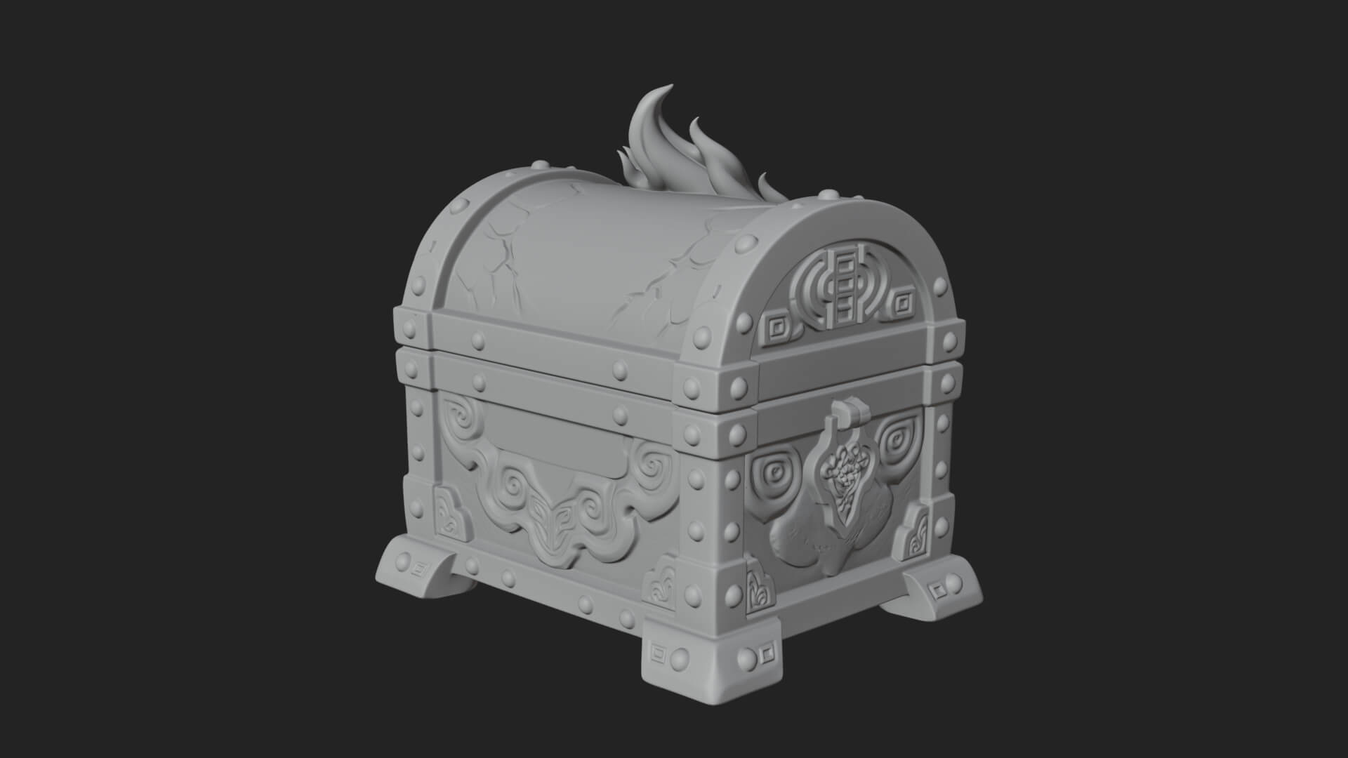 Flame Wreathed Treasure Chest Model Design 1 3D Print Model 3D Model
