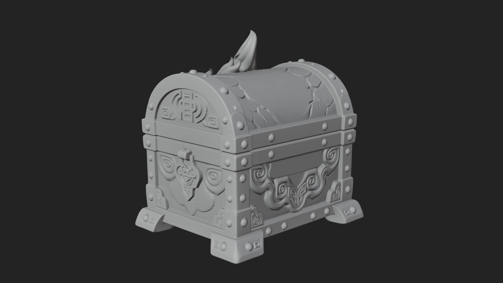 Flame Wreathed Treasure Chest Model Design 1 3D Print Model 3D Model