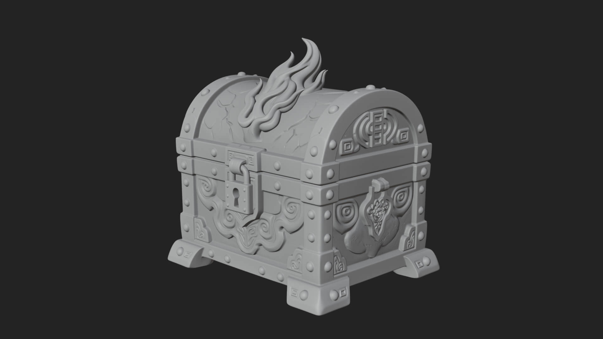 Flame Wreathed Treasure Chest Model Design 1 3D Print Model 3D Model