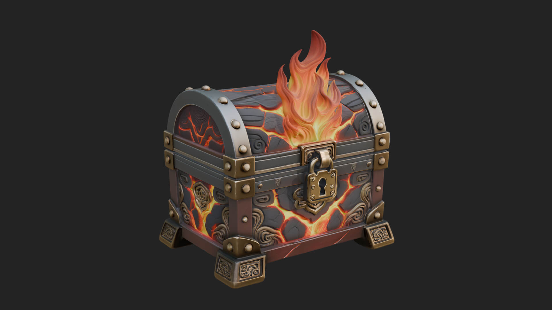 Flame Wreathed Treasure Chest Model Design 2 3D Print Model 3D Model