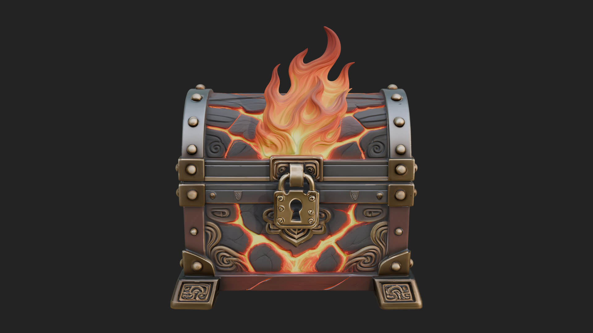 Flame Wreathed Treasure Chest Model Design 2 3D Print Model 3D Model