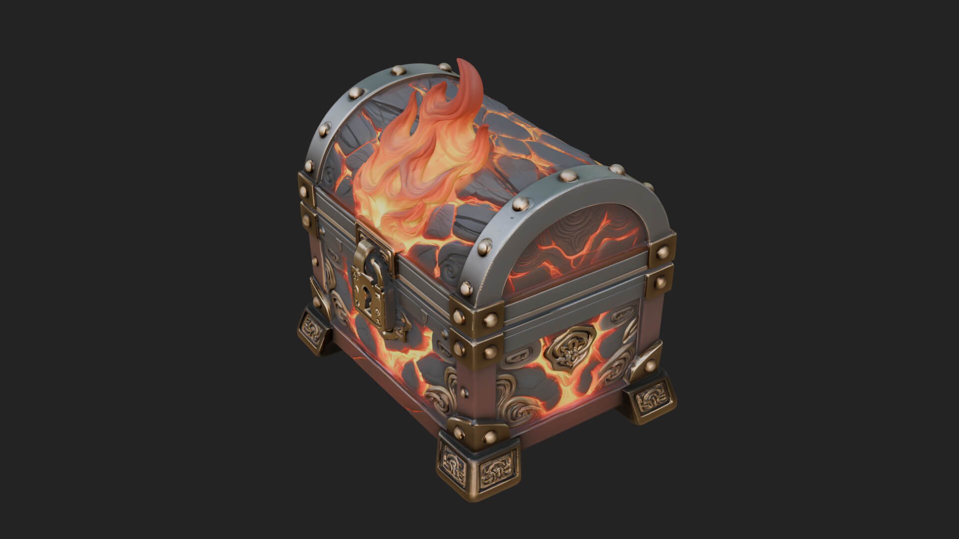Flame Wreathed Treasure Chest Model Design 2 3D Print Model 3D Model