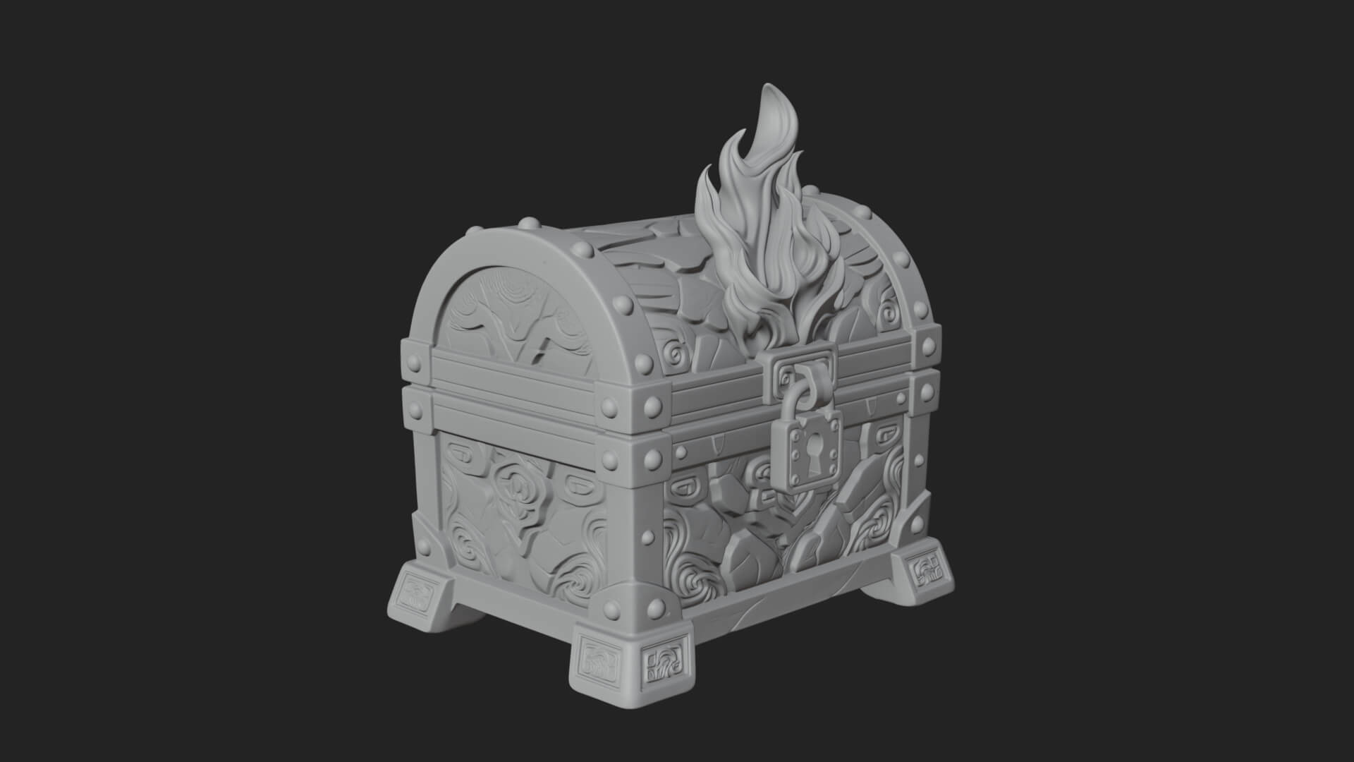 Flame Wreathed Treasure Chest Model Design 2 3D Print Model 3D Model