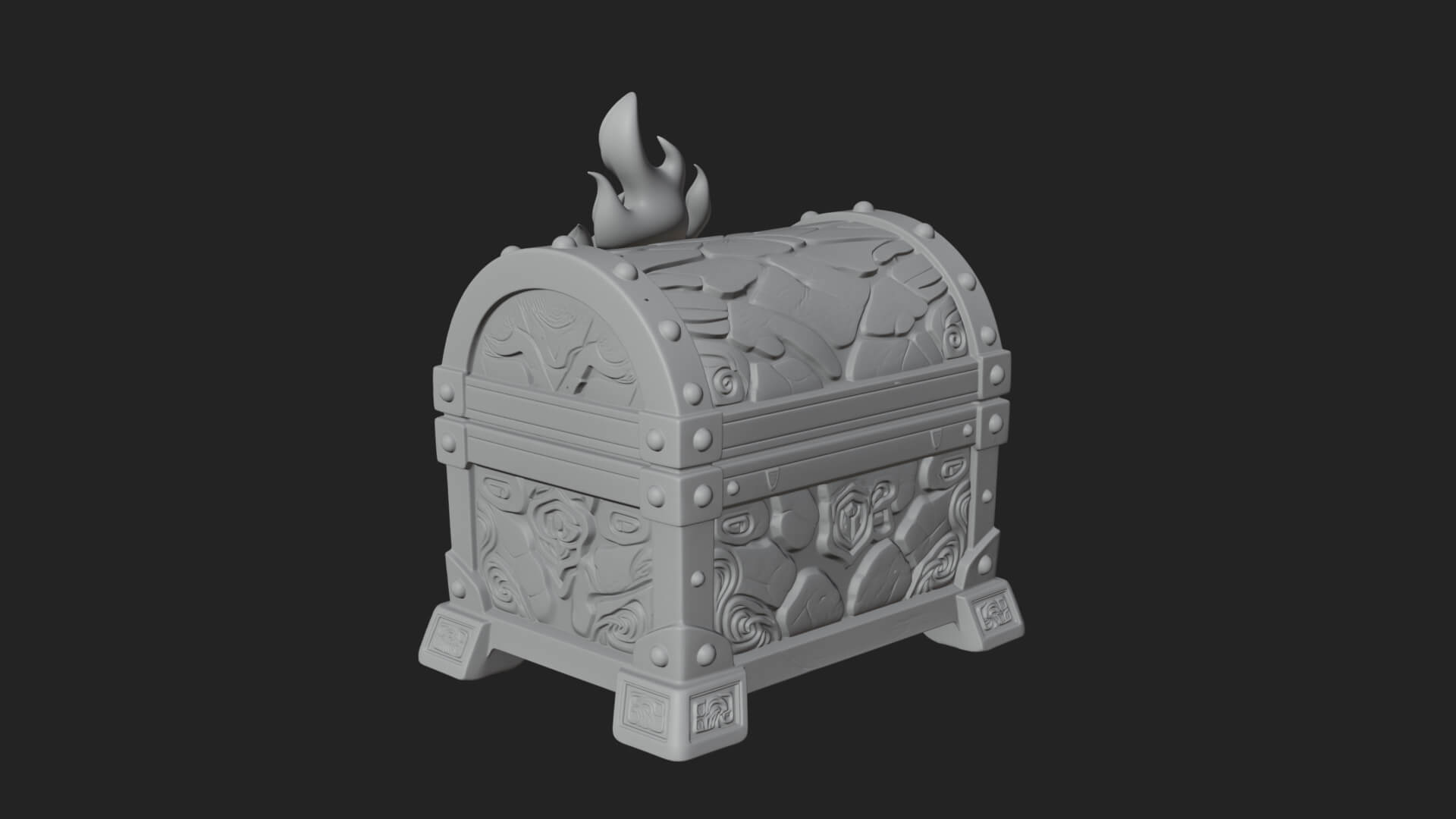 Flame Wreathed Treasure Chest Model Design 2 3D Print Model 3D Model