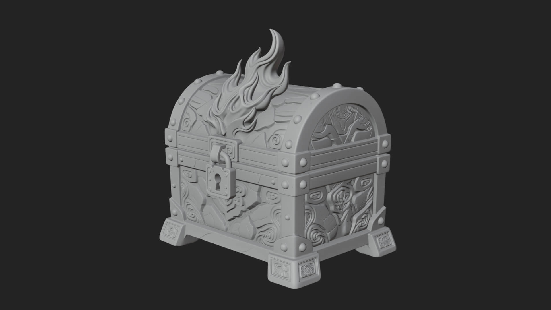 Flame Wreathed Treasure Chest Model Design 2 3D Print Model 3D Model