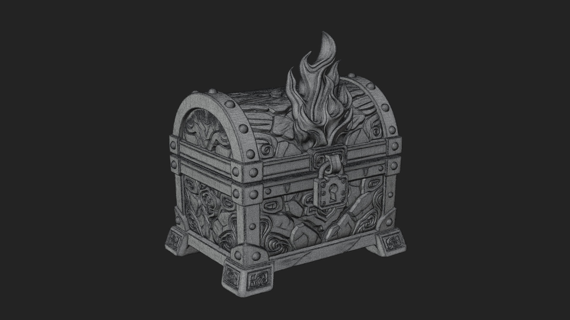 Flame Wreathed Treasure Chest Model Design 2 3D Print Model 3D Model