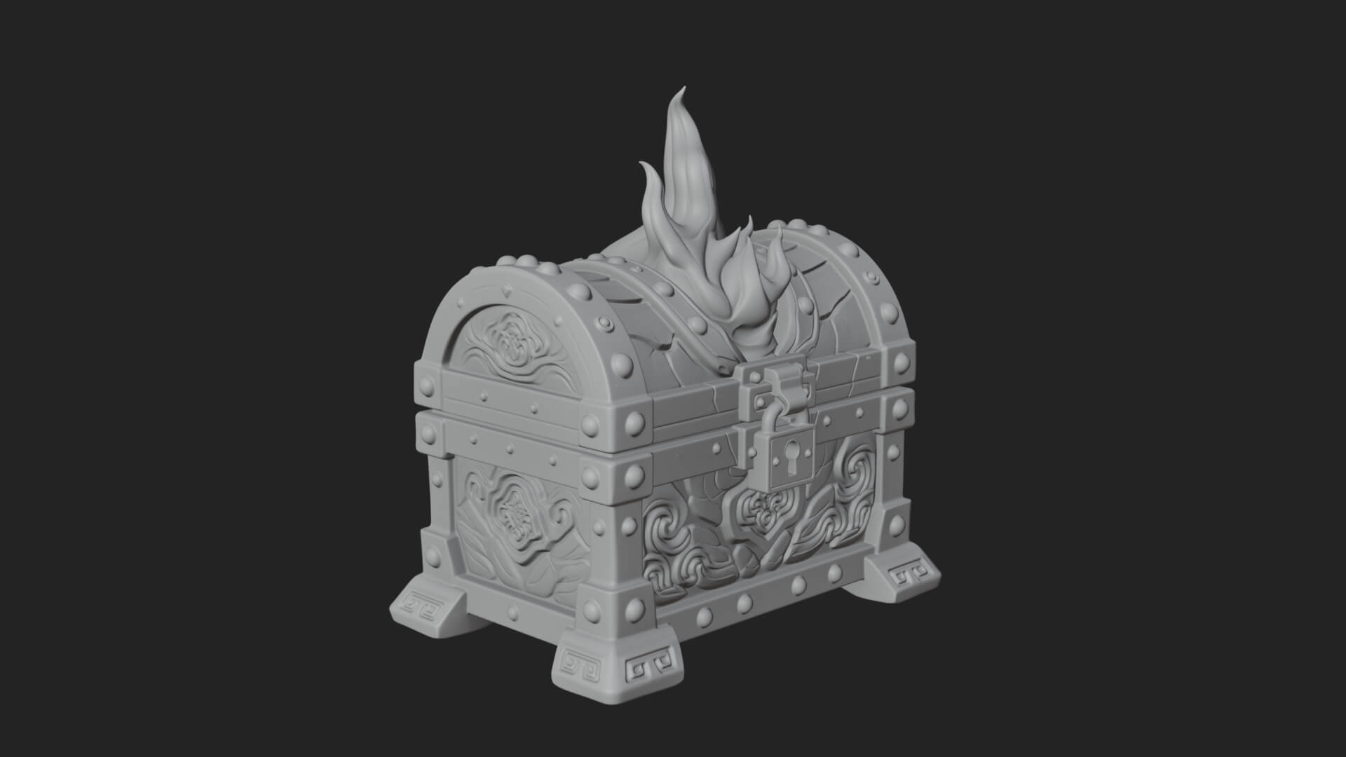 Flame Wreathed Treasure Chest Model Design 3 3D Print Model 3D Model