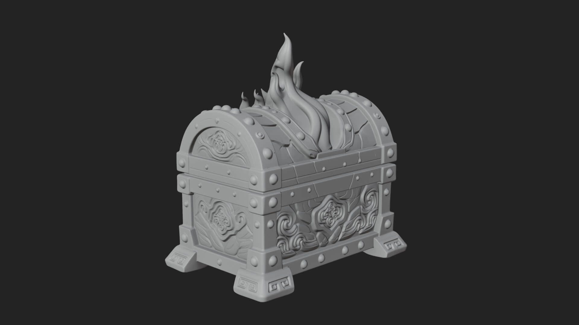 Flame Wreathed Treasure Chest Model Design 3 3D Print Model 3D Model