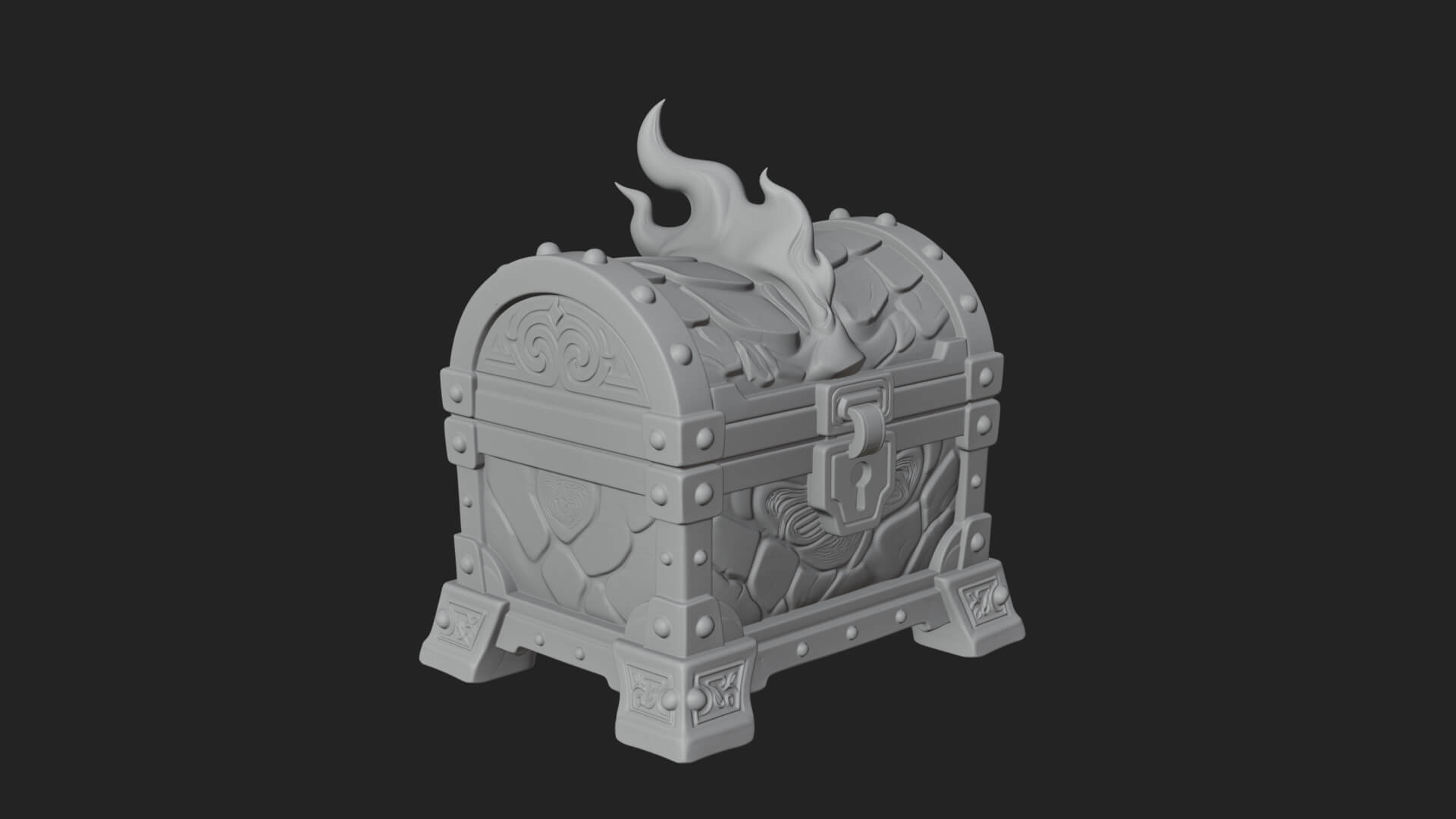 Flame Wreathed Treasure Chest Model Design 4 3D Print Model 3D Model