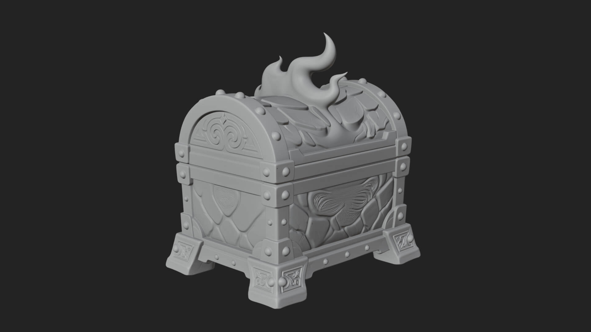 Flame Wreathed Treasure Chest Model Design 4 3D Print Model 3D Model