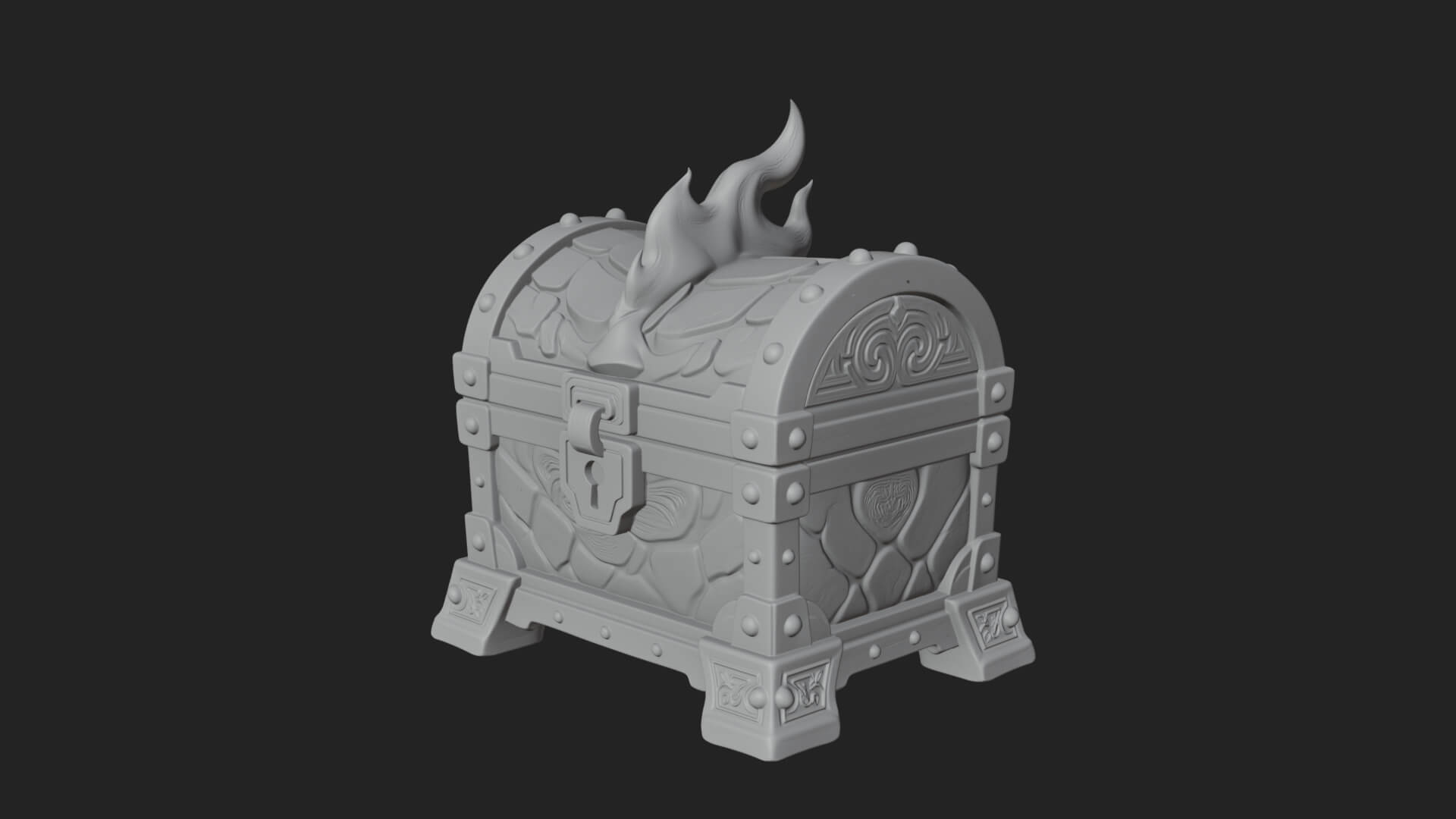 Flame Wreathed Treasure Chest Model Design 4 3D Print Model 3D Model