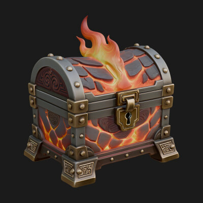 Flame Wreathed Treasure Chest Model Design 4 3D Print Model