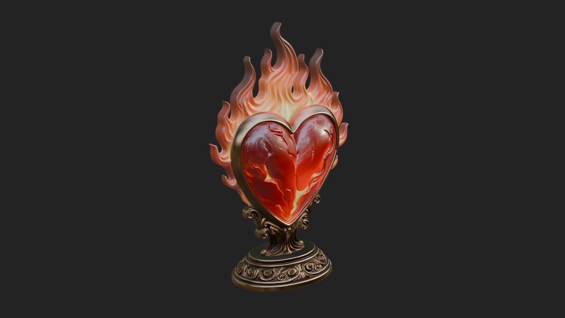Flaming Heart on Stand Statue Design 1 3D Print Model 3D Model