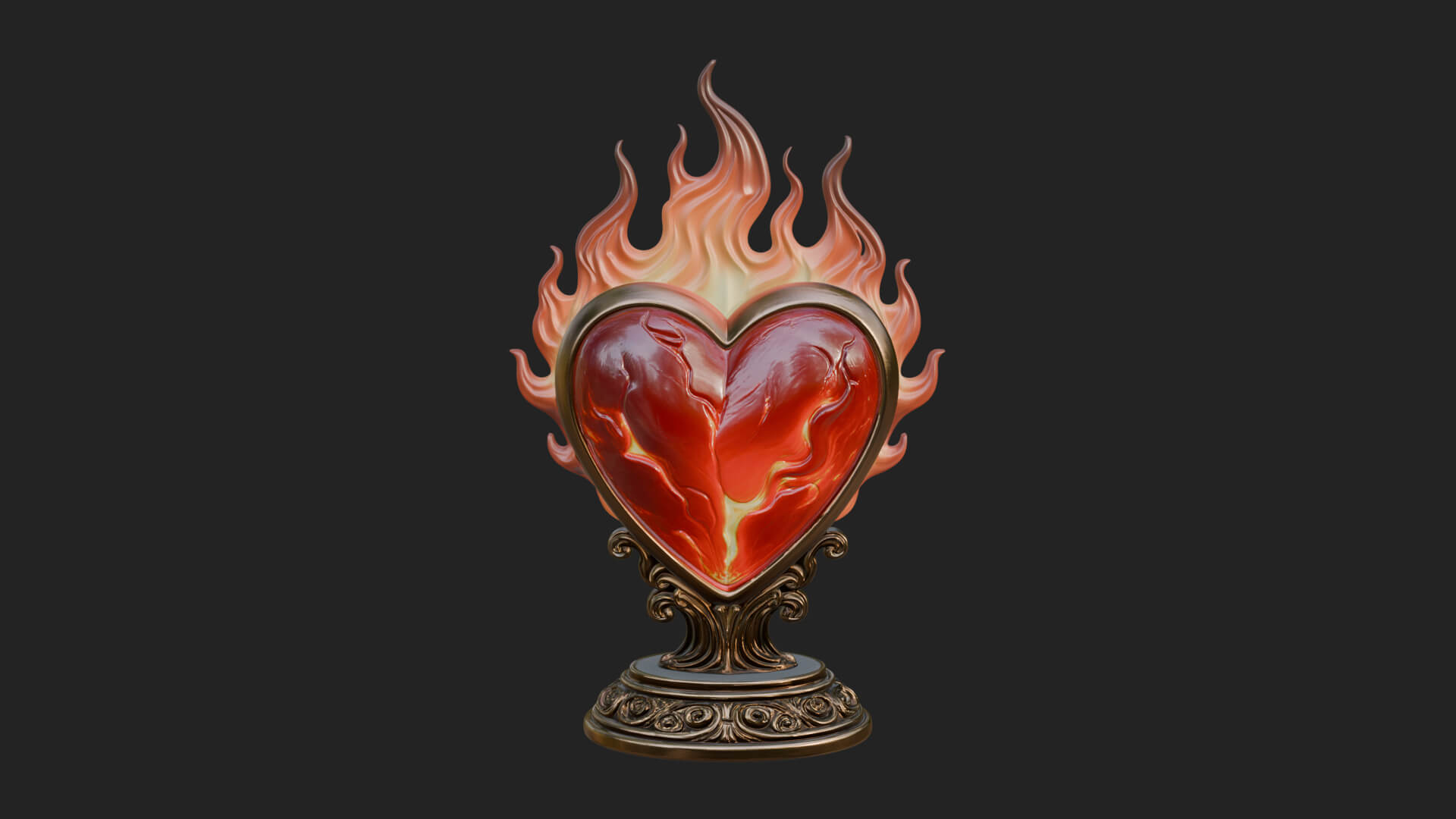 Flaming Heart on Stand Statue Design 1 3D Print Model 3D Model