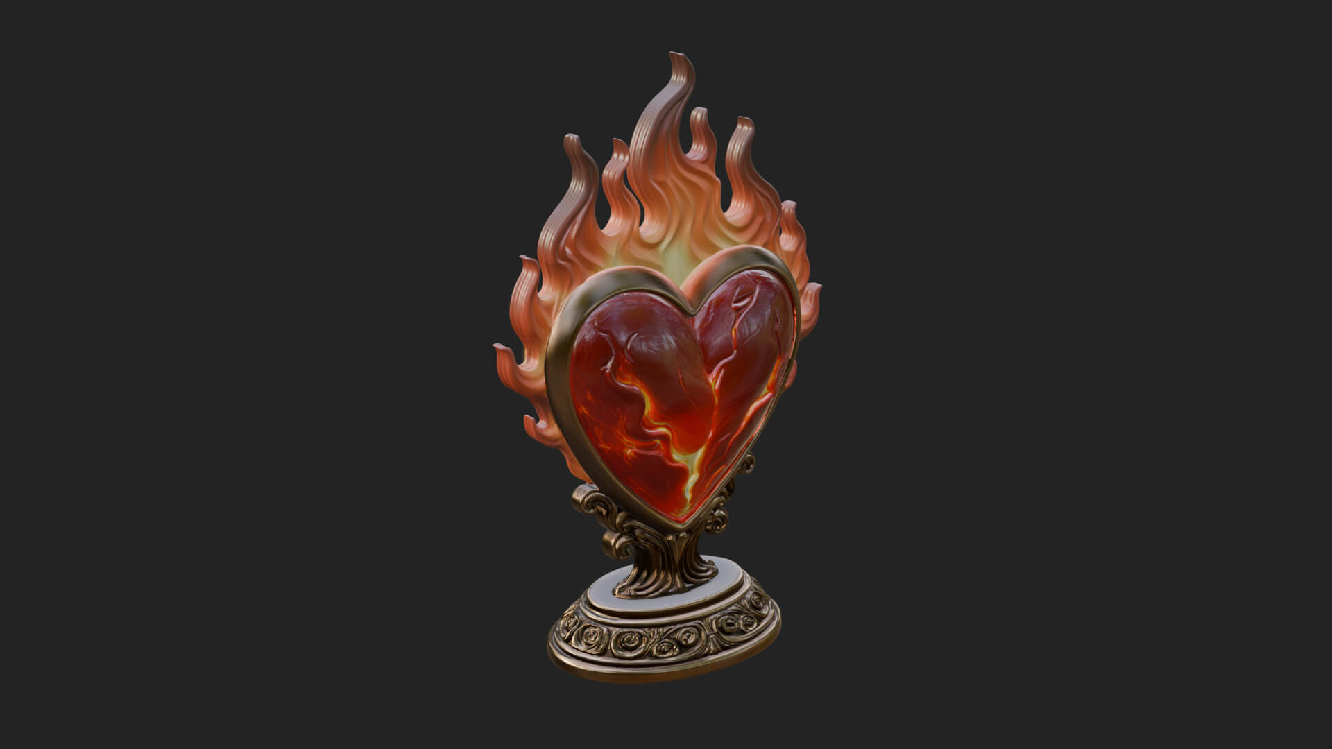 Flaming Heart on Stand Statue Design 1 3D Print Model 3D Model