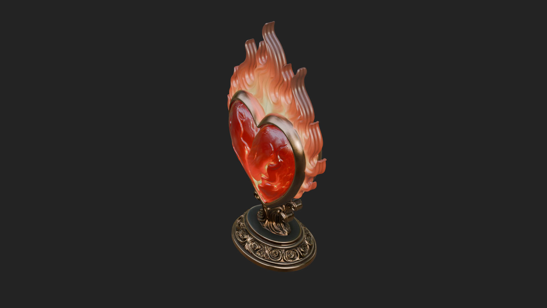 Flaming Heart on Stand Statue Design 1 3D Print Model 3D Model