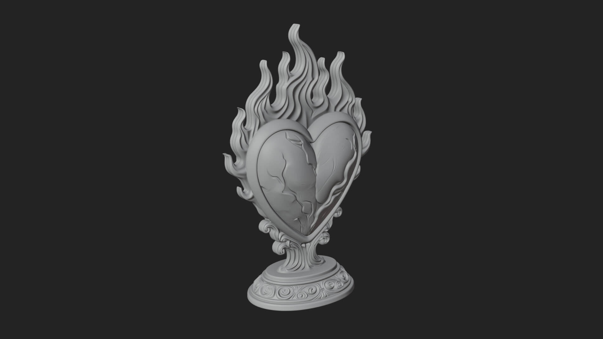Flaming Heart on Stand Statue Design 1 3D Print Model 3D Model