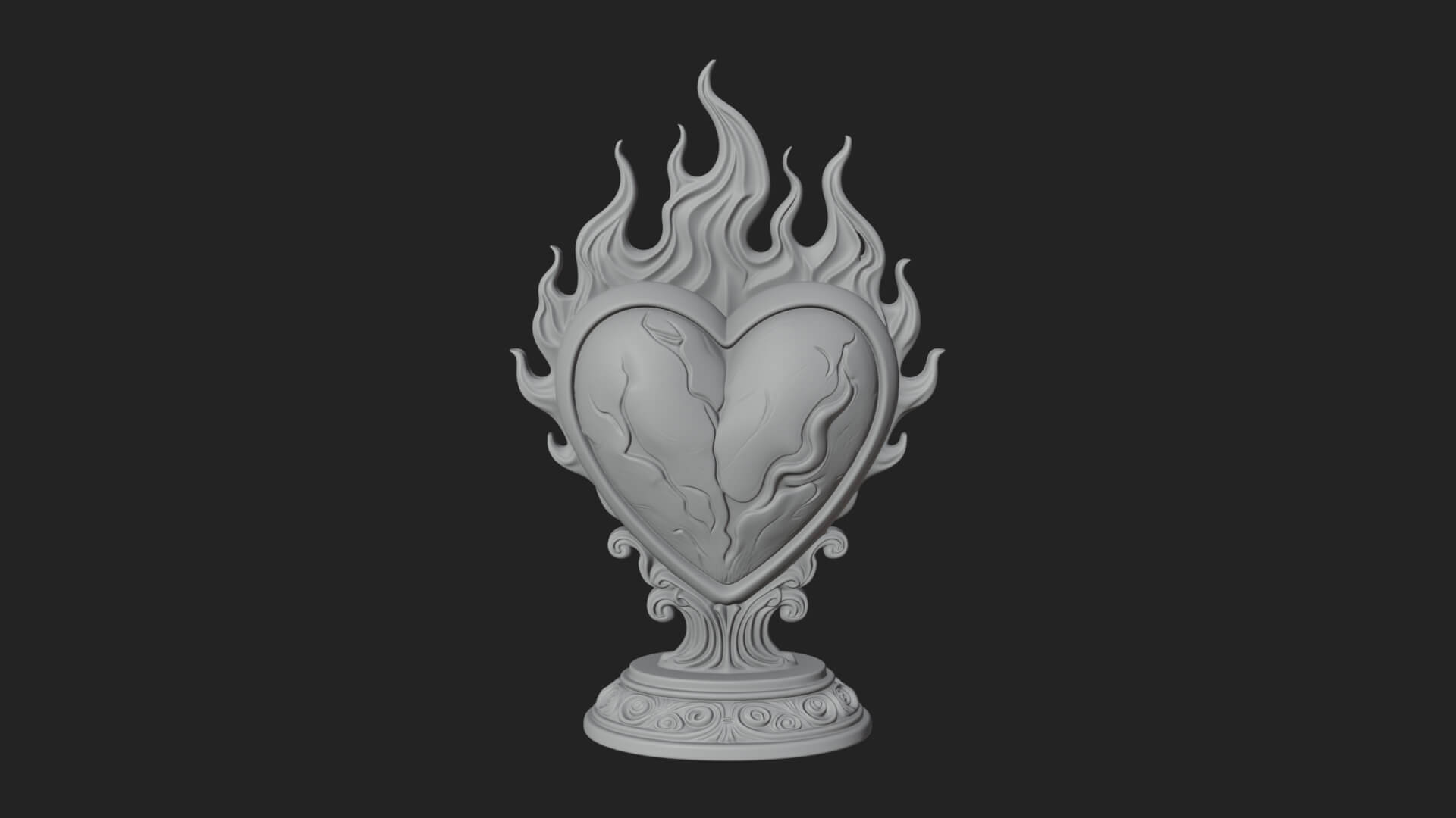 Flaming Heart on Stand Statue Design 1 3D Print Model 3D Model