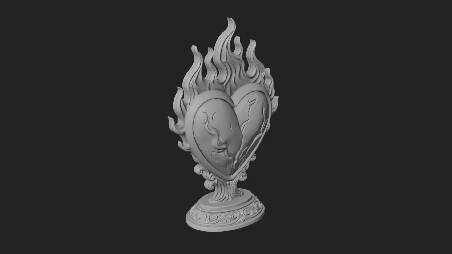 Flaming Heart on Stand Statue Design 1 3D Print Model 3D Model