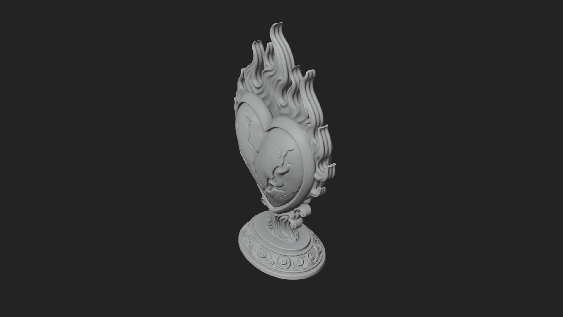 Flaming Heart on Stand Statue Design 1 3D Print Model 3D Model