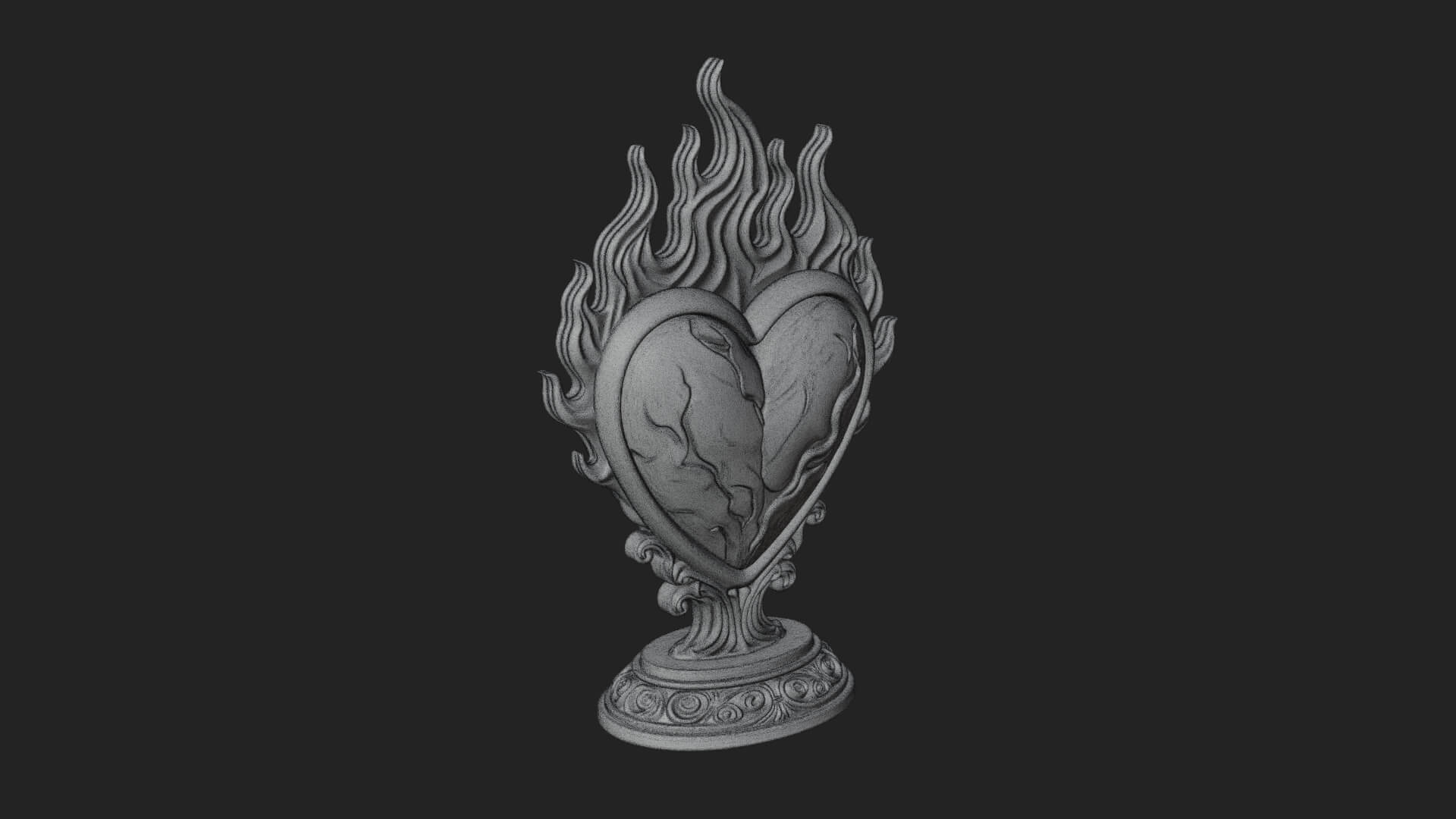 Flaming Heart on Stand Statue Design 1 3D Print Model 3D Model