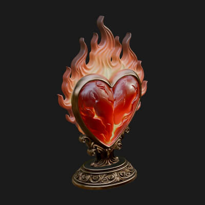 Flaming Heart on Stand Statue Design 1 3D Print Model