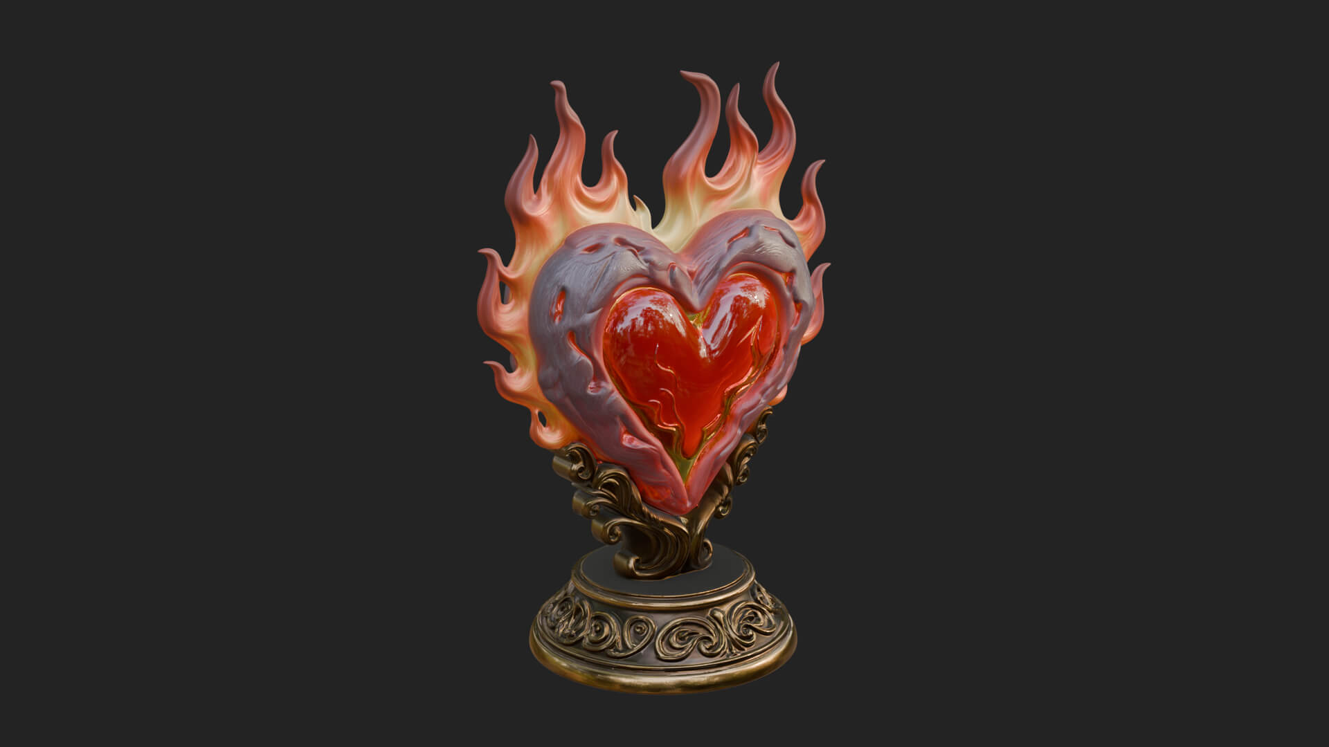 Flaming Heart on Stand Statue Design 2 3D Print Model 3D Model