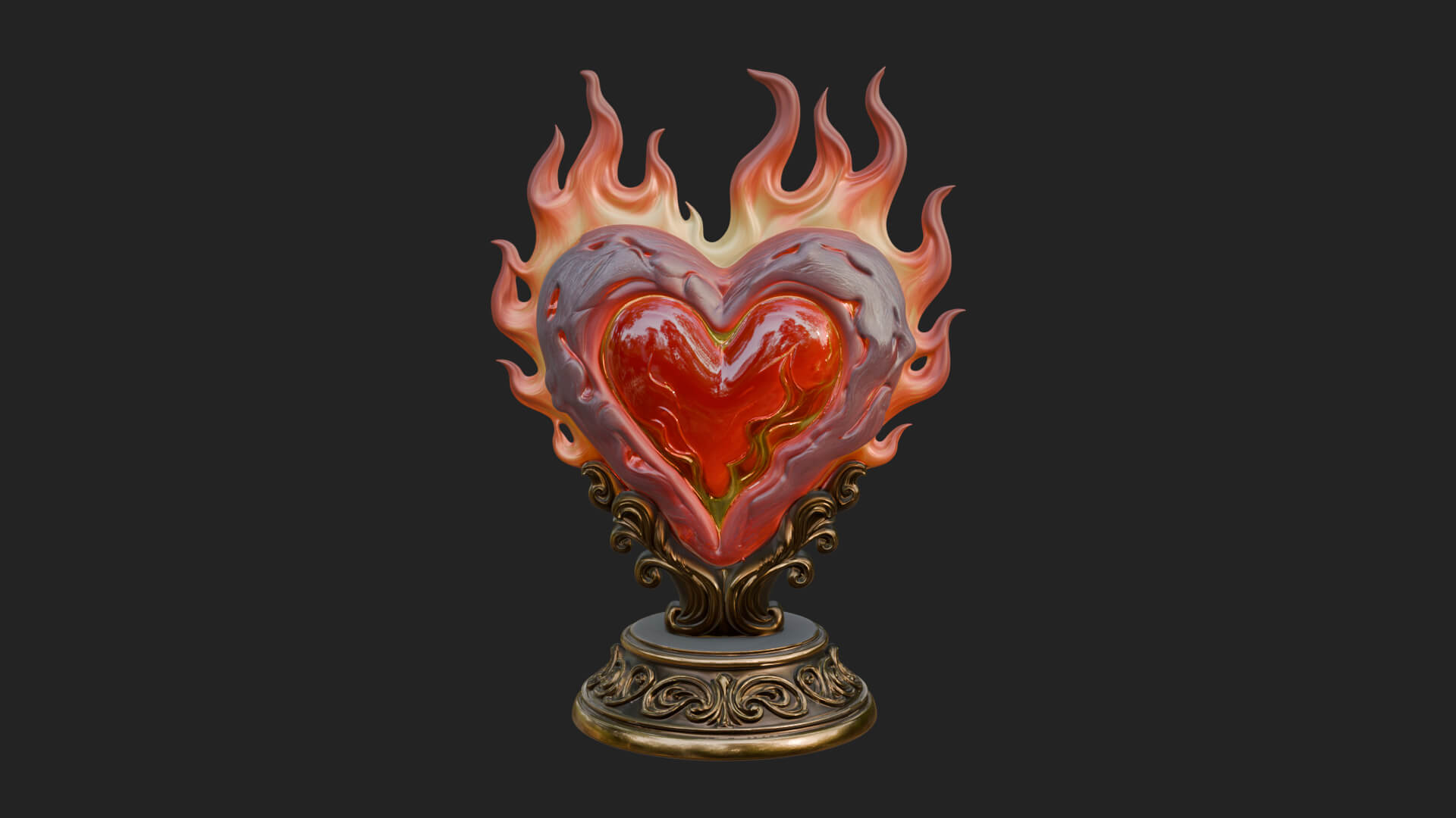 Flaming Heart on Stand Statue Design 2 3D Print Model 3D Model